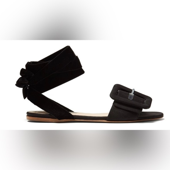 💥PRICE DROP💥 Jole Buckle Strap Velvet-Tie Flat Sandal - Picture 1 of 8